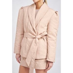 En Saison Peony Journee Jacket Pink Floral Embossed Jacket Coat Tie Waist Size S